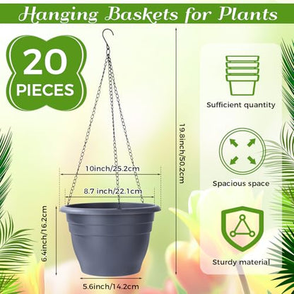 20 Pack Hanging Planter Basket 10 Inch with Drainage Tray - color: Gray, size: 10 Inch