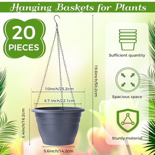 20 Pack Hanging Planter Basket 10 Inch with Drainage Tray - color: Gray, size: 10 Inch