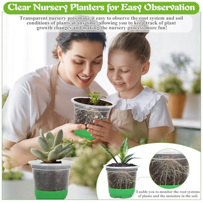 Caffox 45PCS Reusable Seed Starter Kit Includes 20 Packs 5" Clear Nursery Pots with Silicone Base, Repotting Mat, Gardening Gloves, Plant Labels and Seedling Tools for Easy Transplant - size: 5 Inch Clear Nursery Pots