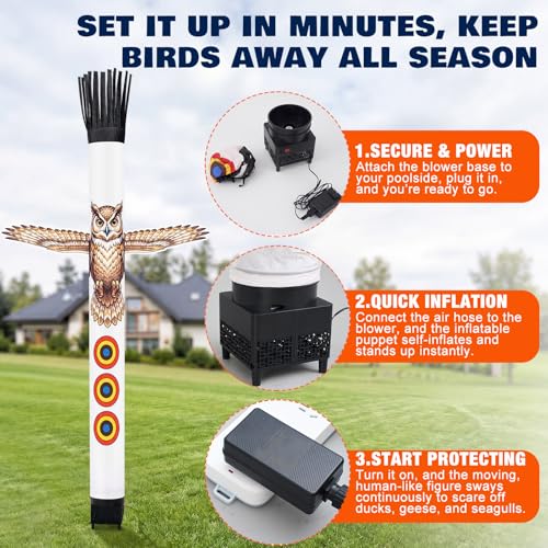 6 ft Pool Bird Deterrent Device, Reflective Duck Deterrent - style: Owl