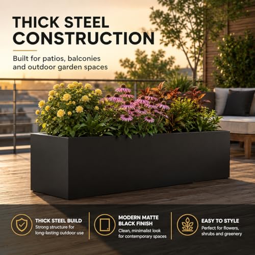 Cyayit Outdoor Metal Planter Box, 31.5x15.75x15.75 Inches, Galvanized Steel - color: Black, size: 31.5 x 15.7 x 15.7 in