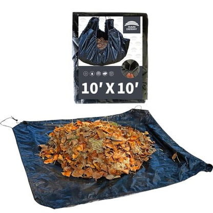 RAINDEWAY Drawstring Tarps 10x10 Feet Black Waterproof Leaf Tarp - size: 10x10 Feet(pack of 1)