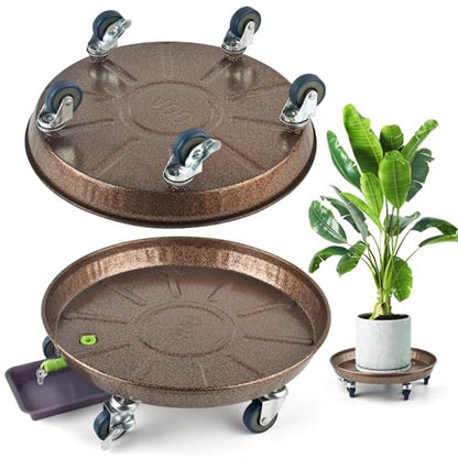 PACETAP 2Pack 15.7'' Large Plant Stand with Lockable Wheels, Heavy-Duty Plant Caddy with Casters for Indoor and Outdoor, Round Rolling Plant Stands Garden Pot Mover to Carry Potted Flower Pot - size: 15.7''