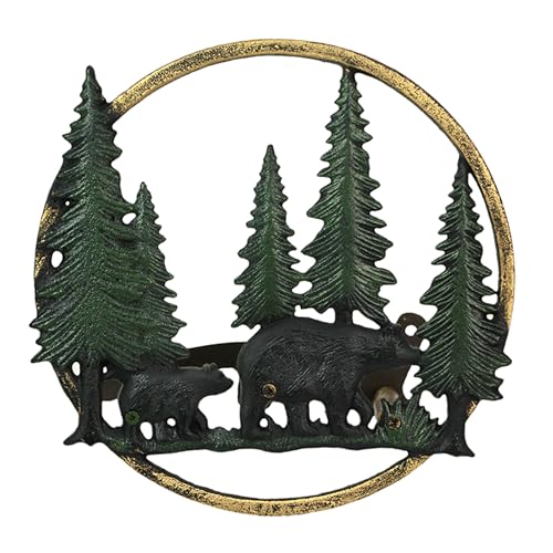 Zeckos Garden Hose Holder Black Bears in Forest 11 Inch Cast Iron - color: Bears - Green