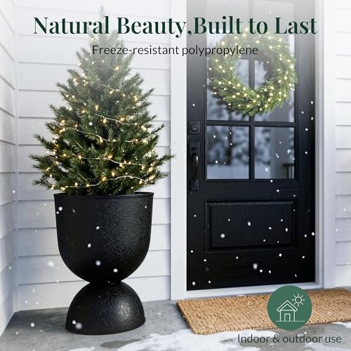 KOL Plastic Planters, Black Urn Planters 2 Pack, 18 Inch+23 Inch - color: Black, size: Bundle: 18"+23"
