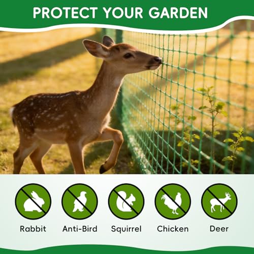 Plastic Mesh Fencing 4FT x 50FT, Garden Bird Netting & Deer Fence, Temporary Animal Barrier for Deer Pets Rabbits Chickens Wildlife, Green Protective Netting for Plants Fruit Vegetables - size: 4x50 FT