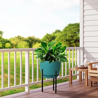 UOUZ 12inch Large Plant Pot, Modern Plastic Planter with High Driange Holes and Saucer for Indoor Outdoor Garden Plants and Flowers, Black with Green Speckles - color: Blue