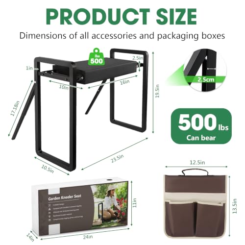 Garden Kneeler and Seat Foldable Gardening Stool with Extendable Legs - color: Metallic Green