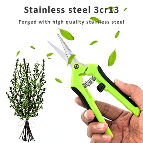 Green Micro Tip Garden Shears for Precise Trimming - Lightweight, Stainless Steel Hand Pruners, Flower Trimmers, and Bonsai Snippers