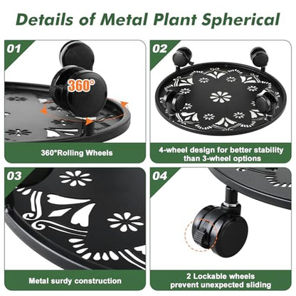 4 Pack Rolling Plant Caddy with Wheels 14 Inch, Plant Rollers with Wheels Metal Plant Caddy with Wheels Heavy Duty Plant Stand for Large Plants, Matte Black Rolling Planter Base, 4 Wheels for Planters - color: Black