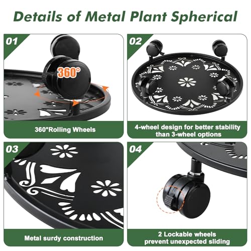 4 Pack Rolling Plant Caddy with Wheels 12 Inch, Plant Rollers with Wheels Metal Plant Caddy with Wheels Heavy Duty Plant Stand for Large Plants, Matte Black Rolling Planter Base, 4 Wheels for Planters - color: black: 12 inch