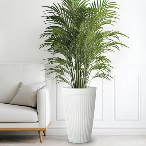 Autodaya 20" Tall Fluted Resin Planters Set of 2 with Drainage Holes - color: White Fluted-20"h