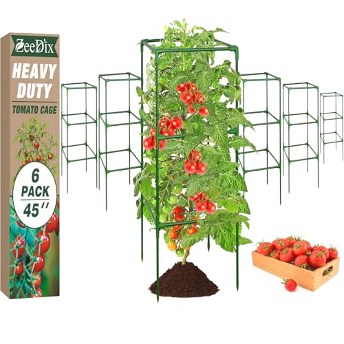 ZeeDix 6 Pack Square Tomato Cages for Garden with Clips 45 Inch - color: Green-6 Pack, size: 45-inch