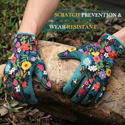 Gardening Gloves for Women, Breathable Leather Garden Gloves,Gardening Gift - color: Green - Flower