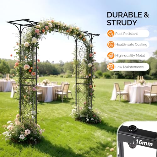 VINGLI Garden Arbor, Arch for Wedding Ceremony Party, Christmas Garden Decor Steel Garden Trellis for Plant Climbing, Arch for Garden, Backyard, Lawn, for Hallowmas (Flat Top) - style: Flat Top