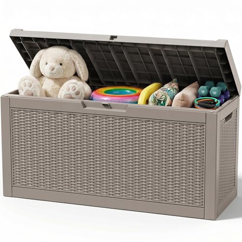 Outdoor Storage Box,100 Gallon Waterproof Resin Patio Deck Box - color: Grey, size: 100 Gal