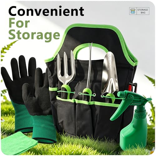 15Pcs Garden Tool Set Heavy Duty Stainless Steel Gardening Hand Tools with 5 Garden Shears Non-Slip Rubber Grip Spade Shovel Organizer Handbag Gardening Gifts for Family Friends