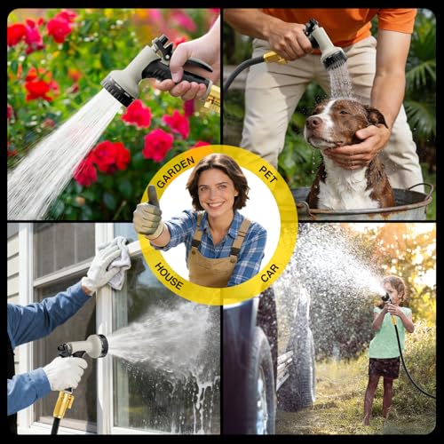 Garden Hose 50 ft Non-Expandable, Flexible Water Hose, Lightweight Hose with 10-Function Nozzle for Yard, Portable, Leak Proof, All-Weather Water Pipe for Outdoor, Car Wash, RV, Lawn - size: 50FT