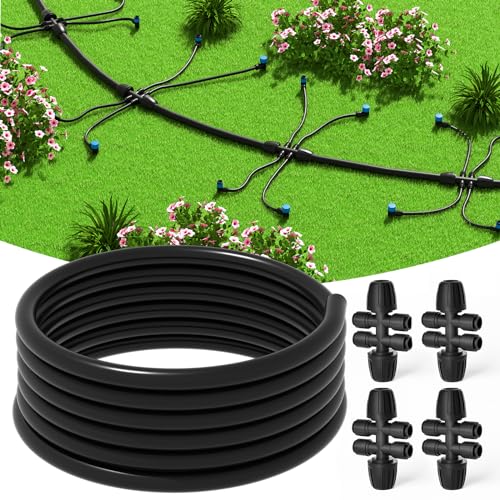 MIXC 50FT 1/2" Irrigation Tubing, 0.7" OD x 0.5“ ID Hose with 4 Connectors - size: 50FT 1/2'' Main Tube
