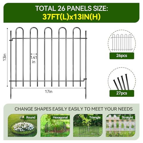 26 Panels Decorative Garden Fence, 37ft X 20in Rustproof Metal Animal Barrier Fence, No Dig Fence Garden Fence, Arched Flower Bed Edging Ornamental Wire Border Fencing for Outdoor Yard, Patio Decor - size: 26 Panels, 13in X 30ft