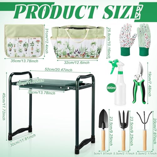 Sintuff 9 Pcs Garden Kneeler and Seat with Gardening Tools and Pouch Heavy Duty Gardening Stools for Seniors Foldable Garden Stool Gifts for Women Mom Employees Yard Outdoor Work Gift