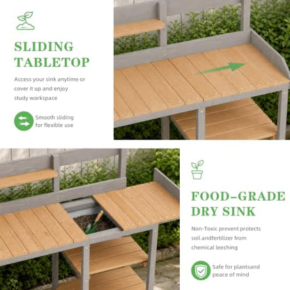Wooden Potting Bench Table with Sink,Outdoor Garden Table Work Bench with Shelf, Workstation for Outside Lawn Patio - size: 17"x41"x43.5" w/Shelf