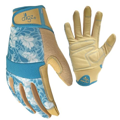 Digz Gardening Gloves, Garden Gloves for Women - color: Blue Leaves Pattern, size: Medium
