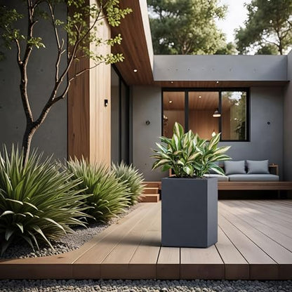 Kante Charcoal Concrete Planter 19" Tall All-Weather Square Large Pot - color: Charcoal, size: 18.5" Tall