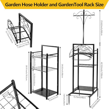 3-in-1 Garden Hose Holder with Tool Organizer