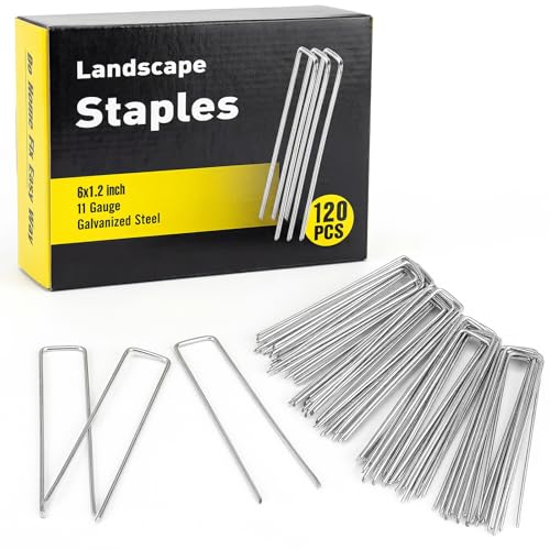 HongWay 120 Pack Landscape Staples, 6 Inch Garden Stakes Galvanized Steel - size: 6 Inch, 120pcs