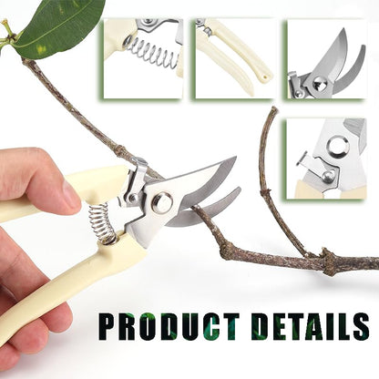 White Dual-Blade Set, Straight & Curved Stainless Steel Garden Shears, Sharp Handheld Trimming Tools for Flowers & Fruit Trees, Gardening Gifts for Women & Men