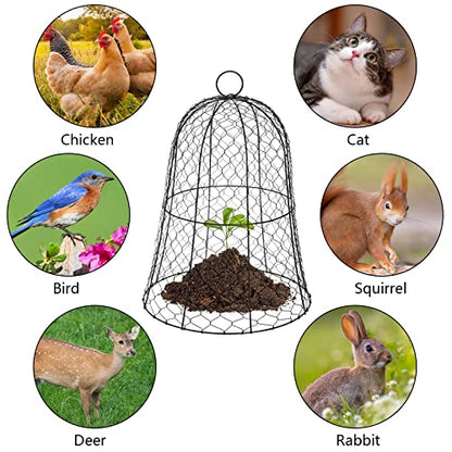 Coloch 5 Pack Garden Chicken Wire Cloche, 16x 13 Inches Black Dome Plant Protector Cover Strong Metal Garden Cloches Protecting Plants and Seedling from Animals