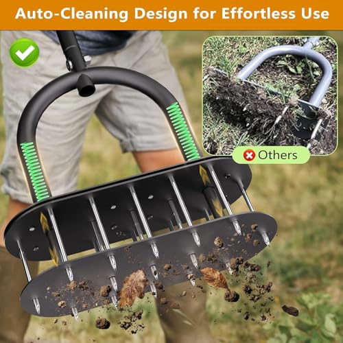 seasky Lawn Aerator, Manual Lawn Aerator Tool with Padded T-Handle, Wide Foot Plate & 15-3 Inch Solid Steel Spikes, Dual-Layer Design for Effortless Aeration in Lawn, Yard and Garden Soil