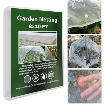 8x10Ft Ultra Fine Garden Netting, Plant Protection Mesh Barrier, Bird Insect Screen Net, Vegetable Fruit Flower Tree Row Cover, Raised Bed Plant Protective Net