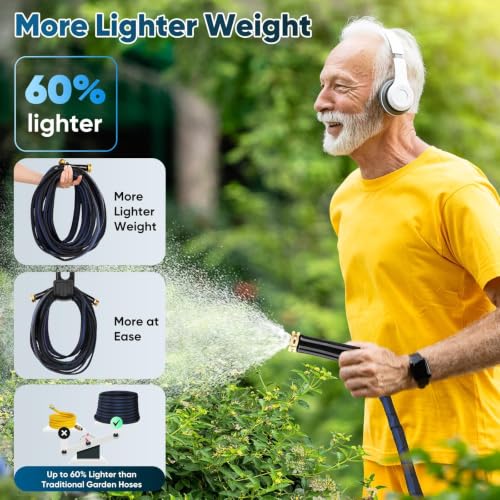 Garden Hose 50 ft, Non-Expanding Water Hose, Flexible Ultra-Light - color: Black, size: 50FT