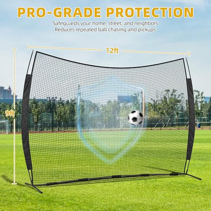 Shopsource 12x9ft Barricade Backstop Net, Ball Sports Barrier Netting, Protection Screen for Baseball Softball Lacrosse Soccer Hockey Training for Backyard with Carry Bag