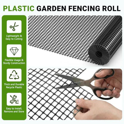 DoCred Plastic Chicken Fence Netting with Post, Garden Fencing Border Black - color: Black