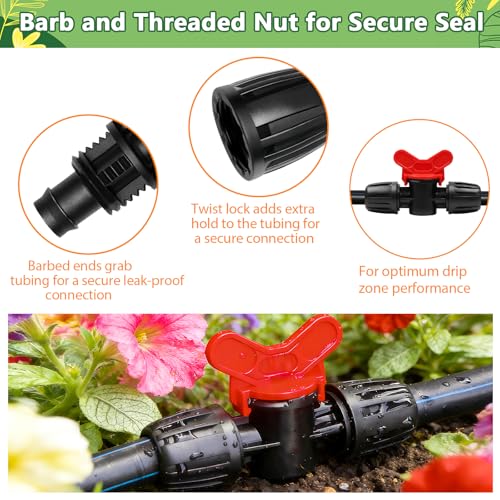 13 Pcs 1/2 Inch Drip Irrigation Shut Off Valves, Drip Line Lock Nut Barbed Switch Valve Connectors For 1/2 Inch Drip Tubing (0.60"-0.65" OD) Garden System Anti-drop Water Flow Control Parts - size: 1/2 inch Valve