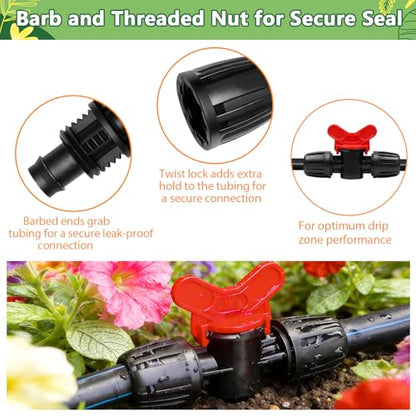 13 Pcs 1/2 Inch Drip Irrigation Shut Off Valves, Drip Line Lock Nut Barbed Switch Valve Connectors For 1/2 Inch Drip Tubing (0.60"-0.65" OD) Garden System Anti-drop Water Flow Control Parts - size: 1/2 inch Valve