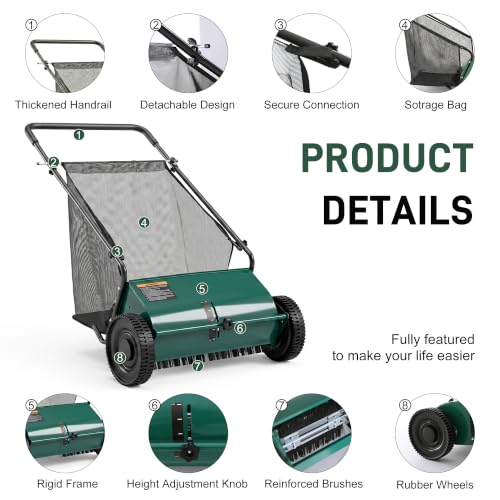 DRMBOOK Push Lawn Sweeper, Manual Leaf & Grass Collector, 21-Inch Green - color: Green, size: 21-Inch