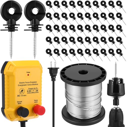 MorningRo Electric Fence Charger Kit 0.35 J 7 Mile 50 Insulators 250ft Wire - style: 0.35 Joule