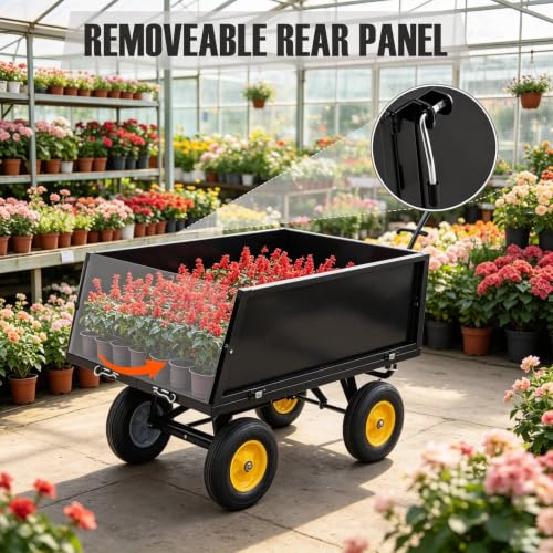 500 LBS Heavy-Duty Steel Dump Cart,Tow-Behind ATV & Lawn Tractor Utility Trailer with Removable Tailgate, 17 Cu.Ft Capacity Garden Cart for Lawn, Garden, Landscaping & Hauling, Fits ATV, UTV - size: 500lbs
