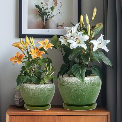 Ceramic Pots for Plants, 10+8+6 Inch Ceramic Planter Indoor, Green - color: Blackish Green