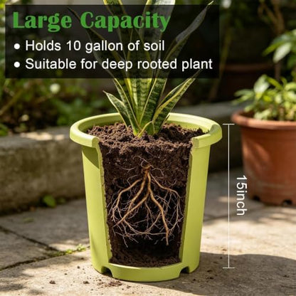 4-Pack 16 inch Large Deep Planters for Outdoor Plants, Heavy-Duty Plant Pot - color: Light Green