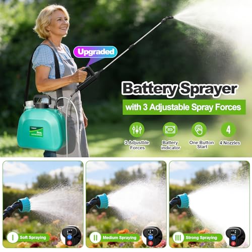 VAXMAY Battery Powered Sprayer 2 Gallon, Upgrade Electric Garden Sprayer with 3 Adjustable Speed, Battery Indicator, 4 Mist Nozzles, Rechargeable Handle, Retractable Wand, Shoulder Strap for Weed Lawn - color: Green