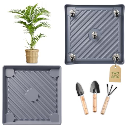 14.5" SquarePlant Caddy Beige with Hidden Wheels & Garden Tools Set - size: 14.56 Inch - Grey (2 Pcs)