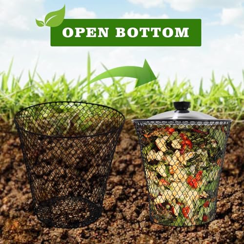 4 Pack In Ground Compost Bin Outdoor, Metal Worm Compost Bin with Lid for Organic Refuse, Worm Farm for Garden, Vegetable Patch, Backyard, Greenhouse