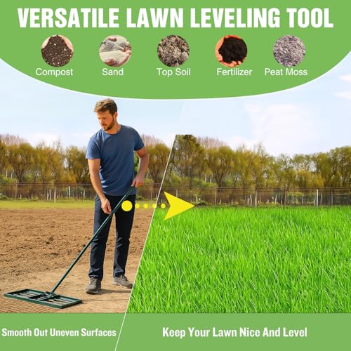 Yesker Lawn Leveling Rake 30 Inch for Soil Yard Leveling Rake with 30"x10" Ground Plate 72" Steel Handle Effort-Saving Heavy Duty Ground Leveler Tool for Backyard Garden Farm Golf Course Landscaping - size: 30 inch