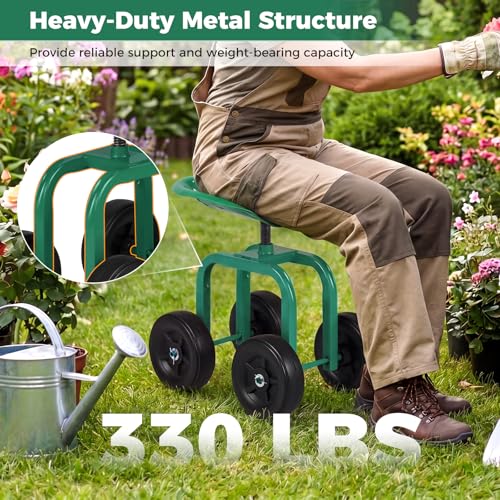 IRONMAX Garden Cart with Adjustable Seat & 4 Flexible Wheels，Green - color: Green