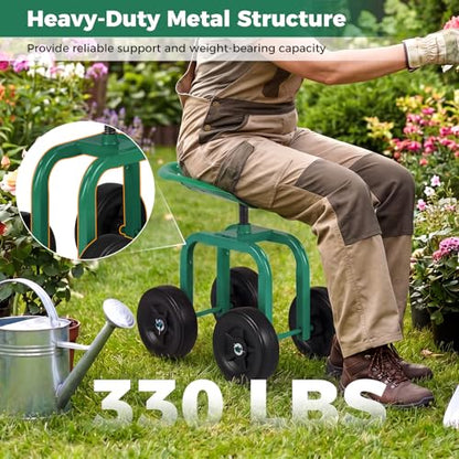 IRONMAX Garden Cart with Adjustable Seat & 4 Flexible Wheels，Green - color: Green